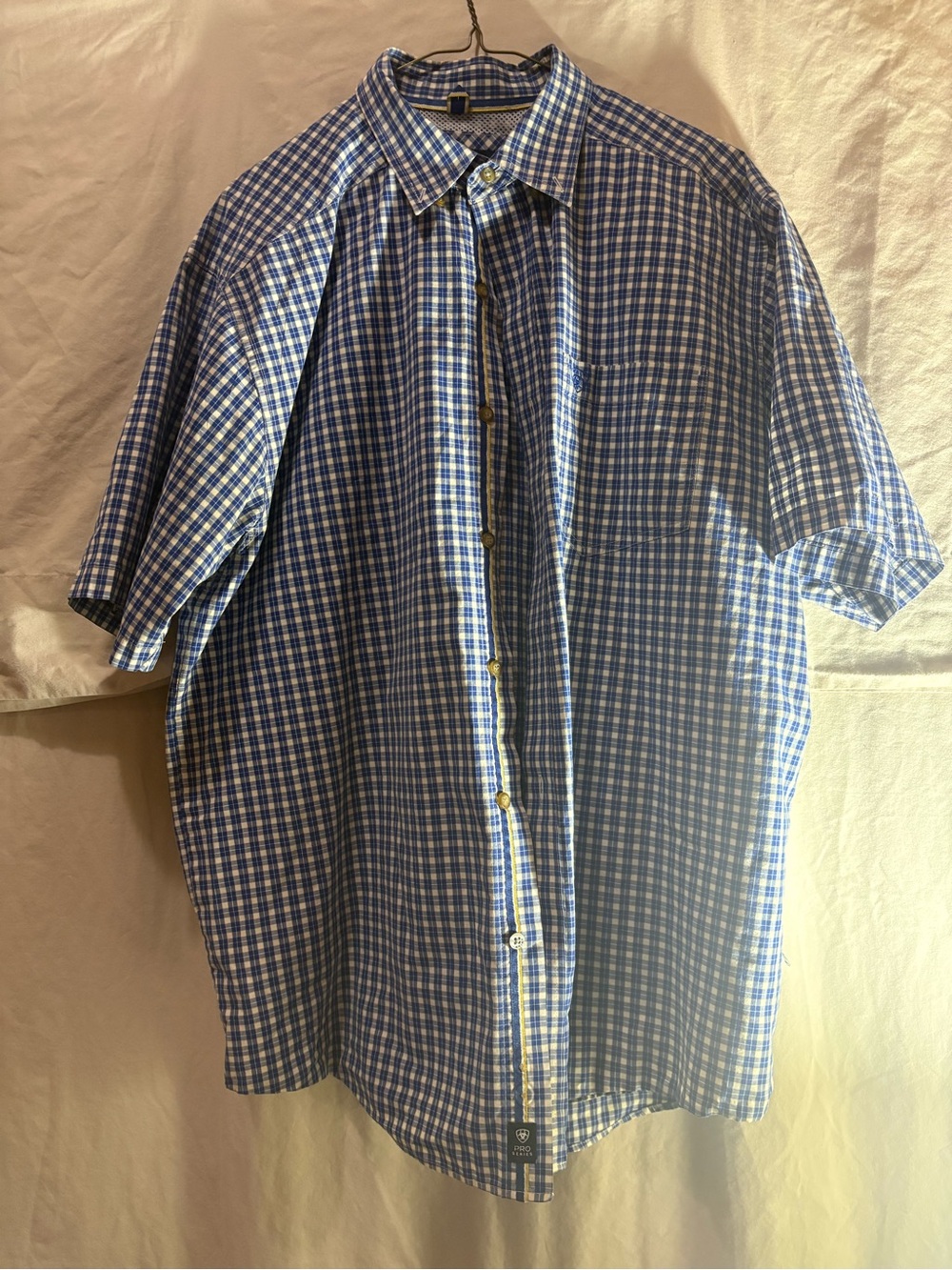 Ariat Pro Blue and White Short-Sleeve Button-Down Shirt.Size XLT